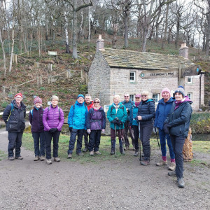 Group at restored visitor centre, Cromford Canal